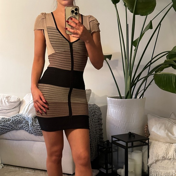 Guess by Marciano Brown & Black Mini Bodycon Dress - Picture 2 of 4